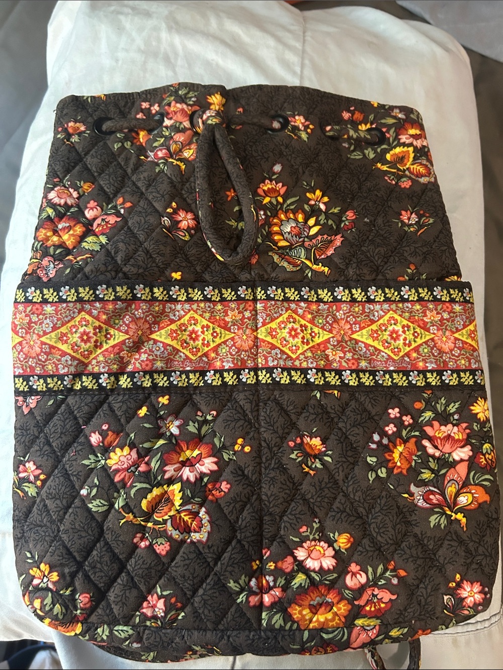 Quilted Floral Drawstring Skirt - Brown